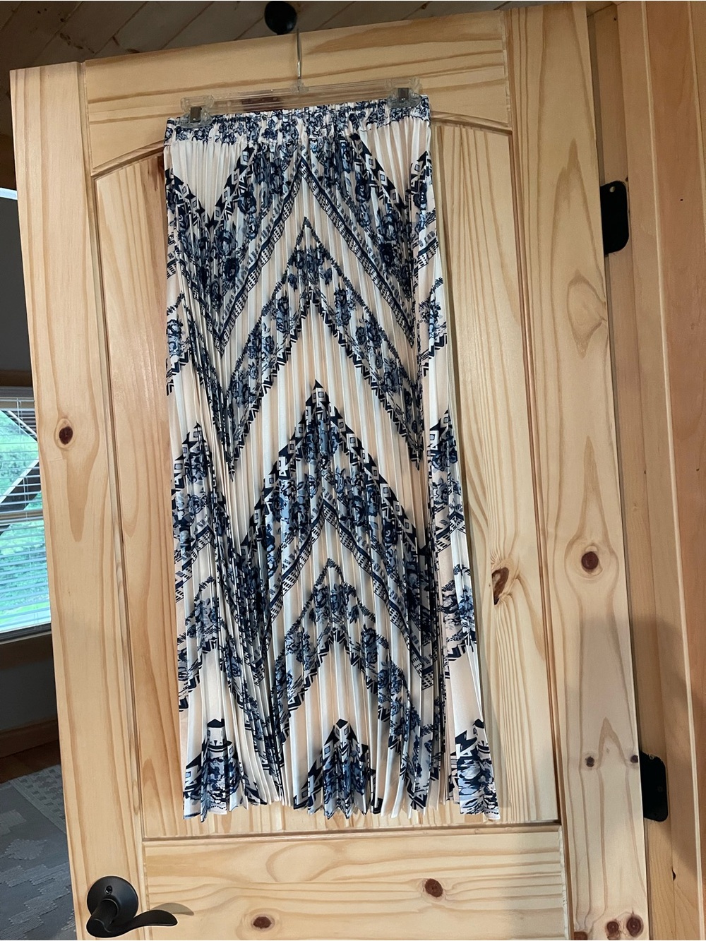 41 Hawthorn Navy and Cream Chevron Pleated Midi Skirt